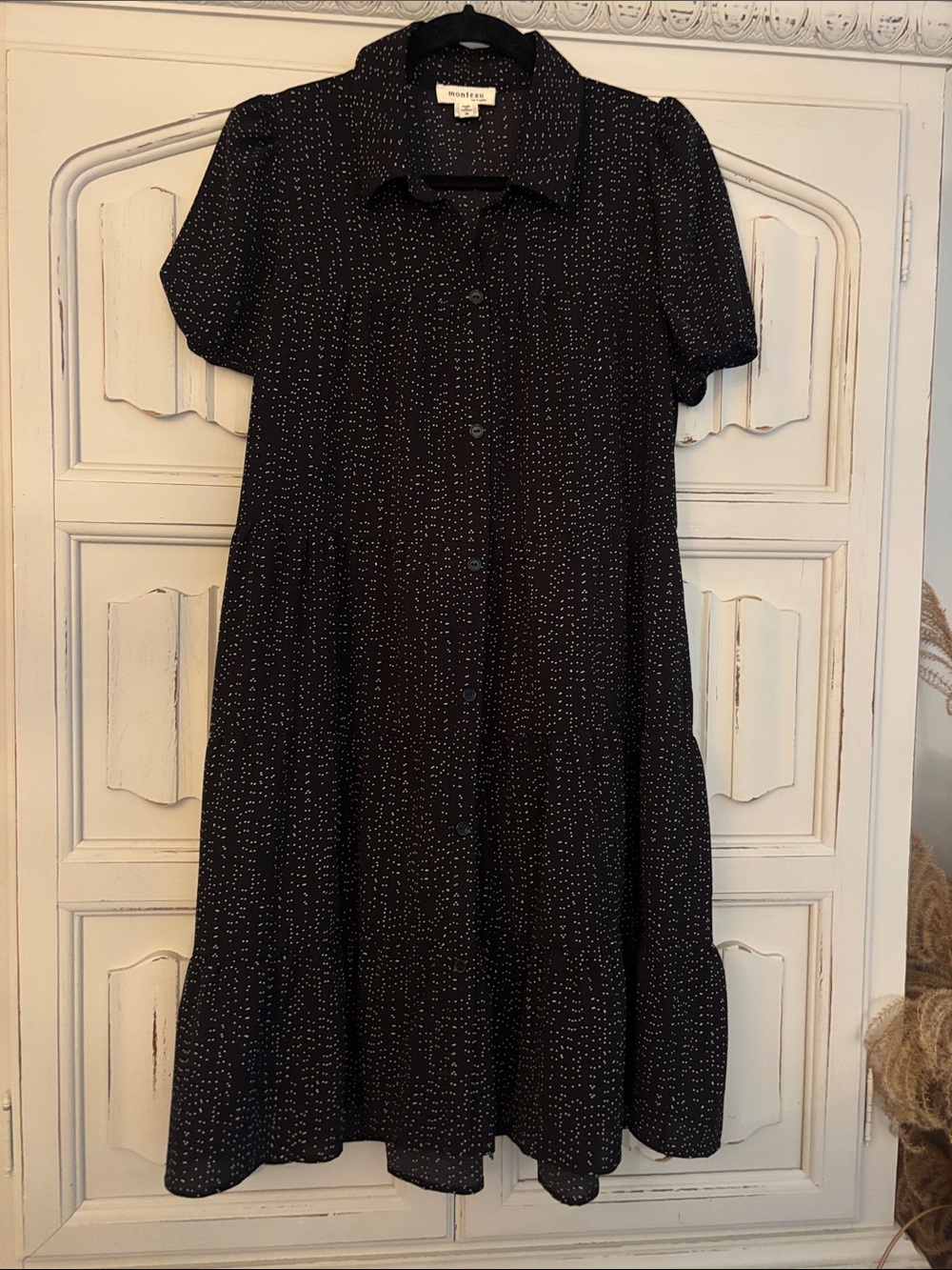 Monteau Black Midi Dress with White Dot Print